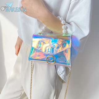 Narebig diseñador mujeres transparente cadena PVC hombro Crossbody bolso perla bolsos
