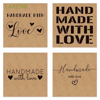 LAKENII 50PCS 6x6cm Handmade With Love DIY Supplies Gift Labels Kraft Paper Cards Postcard For Small Business Package Decoration Online Retail Greeting Cardstock