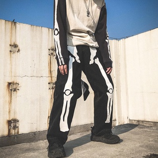 Los Hombres Esqueleto De Gran Tamaño Negro Jeans Pantalones 2021 Denim Mens Streetwear Hip Hop Harén De Alta Wasit Monos (4)