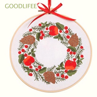 GOODLIFEE Holiday Ornaments Christmas Embroidery Party Gift Embroidery Hoop Cross Stitch Kit Xmas Patterns DIY Home Decoration Sewing Accessories Beginners Handmade Merry Christmas