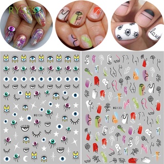 RYSES DIY Nail Art Stickers 3D Manicure Nail Decals Beauty Back Glue Colorful Abstract Line Sketch Self Adhesive Nail Art Decorations