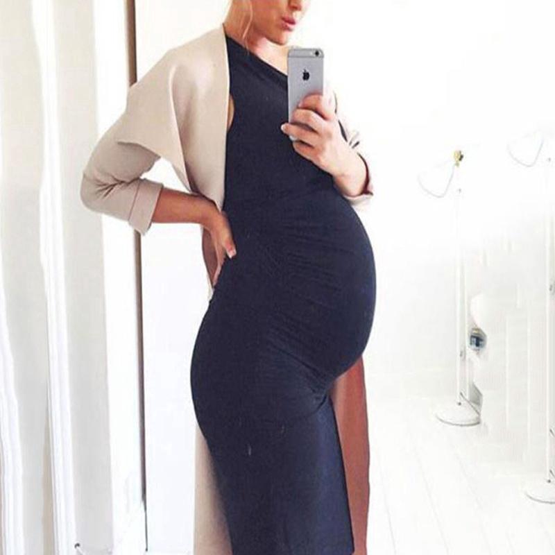 nuevo chaleco de moda para mujer embarazada o-cuello sin mangas vestido sólido (8)