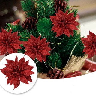 5 unids/set árbol de navidad glitter artifical tela decorativa flor/adorno colgante flor falsa para carnaval (1)