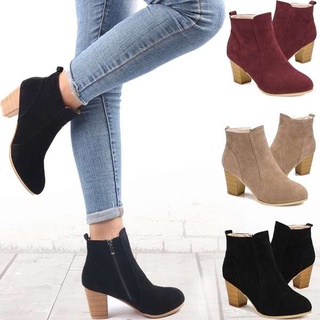 [baybeey]botas Cuadradas de tacón alto para mujer/botas de tobillo/botas de tobillo nudo/zapatos de invierno