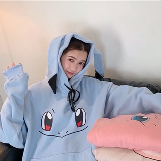 ins moda de las mujeres suelta pokemon go pikachu cosplay abrigo sudadera con capucha más suéter lindo de dibujos animados squirtle tch (3)