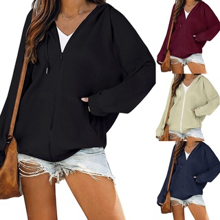 Mujer Casual con cremallera sudadera con capucha chaqueta de manga larga sudadera con capucha con bolsillos hatsonshop