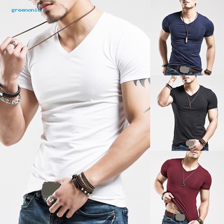 los hombres más el tamaño de verano básico top de color sólido manga corta cuello v slim fit t-shirt