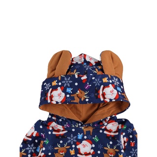♡Jd❂Niños mameluco bebé orejas grandes navidad reno impreso una pieza prenda de manga larga sudadera con capucha para bebés (7)