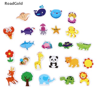 Roadgold 12Pcs mezcla océano animales de madera imán nevera creativo de dibujos animados 3D pegatinas juguetes RG BELLE