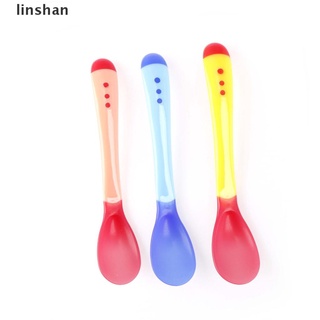 [linshan] 1 cuchara de alimentación térmica para detección de calor, bebé, niños, destete, silicona, vajilla [caliente]