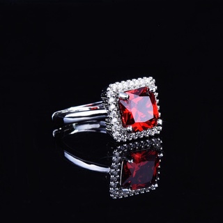 Yingcui123 moda princesa cuadrado bolsa micro-set circonita rubí anillo abierto (4)