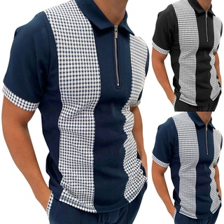 [gce] blusa de cuello de turn-down con cremallera casual para hombre, diseño de swallow gird splice polos