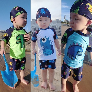 Niño Niños Bebé Lindo Dinosaurio 3Pcs Traje De Baño Rash Guard Camiseta Conjunto Con Sombrero