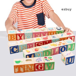 Ey-26Pcs alfabeto fruta Animal número de madera bloque de construcción cubo educación niños juguete