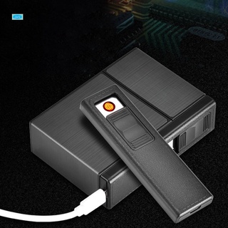 Caja de cigarrillos portátil con encendedores a prueba de viento USB recargable fumar cigarrillos caja titular encendedor regalo (9)