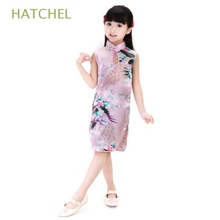 hatchel slim niño vestidos dulce ropa de verano cheongsam vestido qipao pavo real lindo sin mangas niñas estilo chino vestido tradicional/multicolor