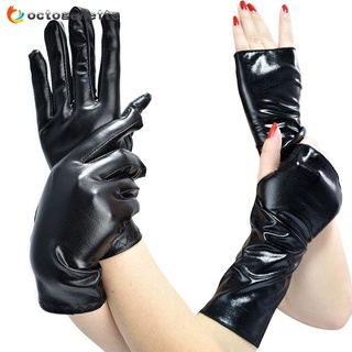 OCTOGENETTE Lolita Leather Gloves Gothic Punk Dress Up Black Gloves PU Mittens Men Women Hip-Hop Dance Cosplay Halloween