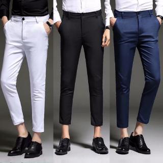 los hombres de la moda pantalones de cintura baja slim fit elástico largo negro pantalones