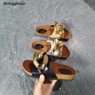 [nnhgghopr] chanclas mujeres zapatillas cadena de cuero zapatillas planas zapatos runway media zapatillas venta caliente