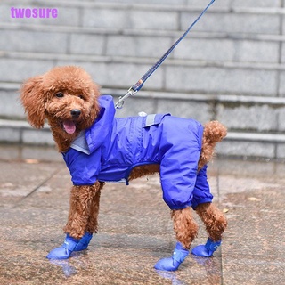 [twosure] 4pcs M/XXL antideslizante impermeable colores caramelo botas de goma moda mascota zapatos de lluvia (7)