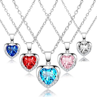 collar de cadena chapado en plata s925 con colgante de corazón de cristal coreano regalo romántico joyería para mujer