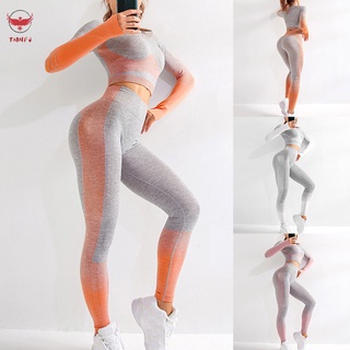 Tmnfj sin costuras de las mujeres de Yoga conjunto de manga larga de cintura alta deporte Leggings gimnasio ropa deporte traje de Fitness conjuntos