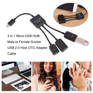 【switcherstore5q】3 in 1 Micro USB HUB Male to Female Double USB 2.0 Host OTG Adapter Cable