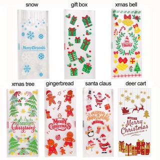 VANAS 50PCS Creative Christmas Gift Bags Party Supplies Cookie Packing Candy Cellophane Bag Xmas Festival Favors Snow Bell Tree Gingerbread Santa Claus Baking Packaging (3)