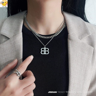 ☆ ♨ ☆ Collar de doble capa con letras para mujer, marea europea y americana, negro oscuro, cadena gruesa, hip-hop, personalidad, cadena de clavícula, cadena de suéter de acero de titanio.