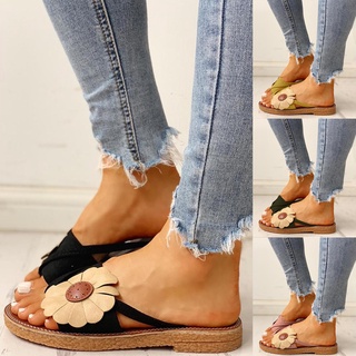 [EFE] verano de las mujeres de las señoras Casual plano Retro zapatillas de flores zapatos sandalias chanclas