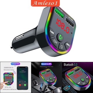 [Amleso1] cargador de coche inalámbrico Bluetooth FM transmisor de carga rápida soporte tarjeta TF (7)