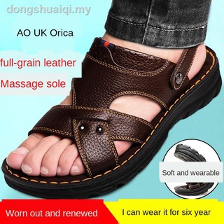 ¤[Orika] La primera capa de sandalias de suela de masaje de cuero, cuero para hombre, sandalias de verano y zapatillas, zapatos de playa casuales<