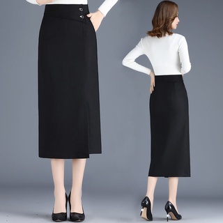Falda de longitud media femenina primavera y otoño falda de cadera envuelta elástica de cintura alta falda dividida de un solo paso carrera