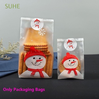 suhe 50pcs lindo autoadhesivo niños navidad navidad caramelo bolsas de nueva moda muñeco de nieve suministros de fiesta bebé niños embalaje de plástico