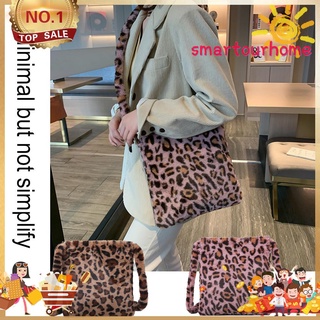 (Sma) Mujer moda leopardo Crossbody bolso de felpa suave Casual hombro mensajero bolso