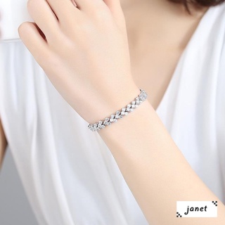 Pulsera romana en forma de corazón coreana bañada en plata con diamantes Pulsera Diamante de cristal de moda para niñas Janet