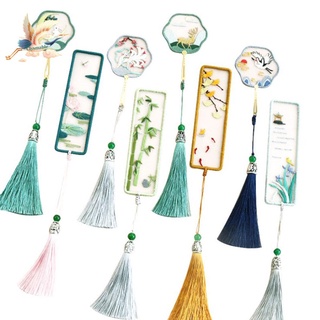 CLYSMABLE Home Decoration Tassel Book Mark Chinese Style Book Clip Embroidery Bookmark Set Needle Punch Office School Supplies Needle Thread Ornament Handmade Arts Cross Stitch Kit