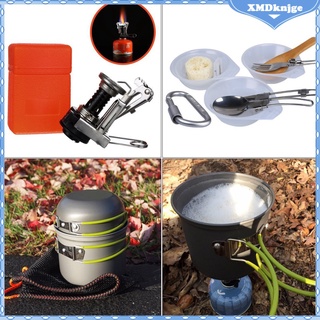 11pcs kit de utensilios de cocina de camping con estufa de olla bolsa de transporte para 1-2 personas