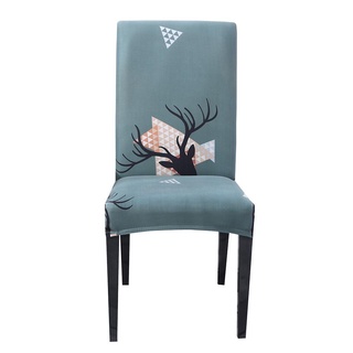 ☊HOME_Christmas Print Removable Chair Cover Stretch Banquet Seat Case (Elk Horn)☊
