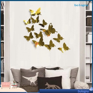 bologna 12pcs pvc mariposa 3d espejo extraíble pegatina de pared diy arte decoración del hogar