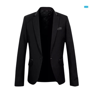 Los hombres Blazer abrigo Slim traje de estilo coreano negro Casual de negocios diario chaquetas (3)