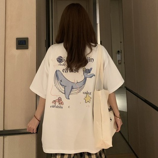 2021 estilo universitario estilo de sal estudiantes de manga corta T-shirt mujer suelta Ins Harajuku estilo Top media manga T-shirt
