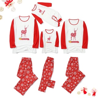[XHSA]-Baby Boys Infant Christmas Pajamas Deer Letter Family Matching Romper Jumpsuit