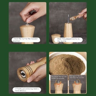 Paquete de 2 molinos de sal de madera rellenables, para granos de pimienta entera (6)