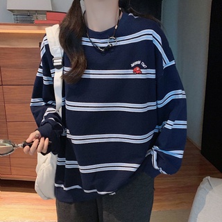 Suéter de rayas de manga larga versátil de moda suelta (3)
