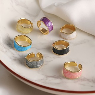 vintage esmalte colorido goteo esmalte geometría apertura anillos ajustables 7 colores elegir