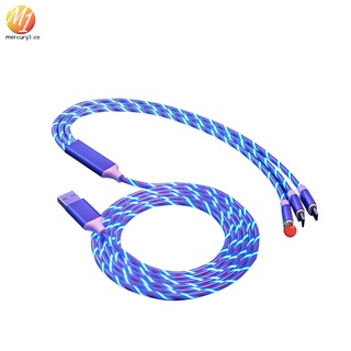 3 en 1 led usb cable de carga luminoso cable micro usb tipo c cable de carga para iphone para huawei para samsung