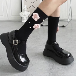 [Wedges] Pequeño Sol Mary Jane JK Uniforme Solo Zapato De Las Mujeres De Suela Gruesa Cabeza Grande Pequeños Zapatos De Cuero Marea Oscura