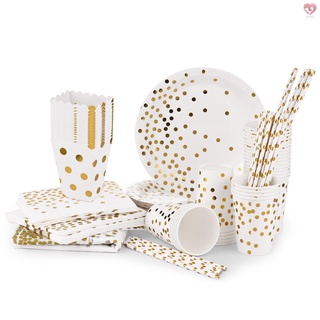 139 piezas de papel vajilla conjunto de tazas de papel platos servilletas de paja mesa cubierta de papel palomitas cajas de cumpleaños boda fiesta suministros