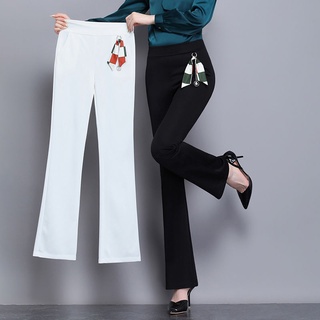 Mujer alta Rise Flare pantalones coreanos cintura alta pantalones delgados